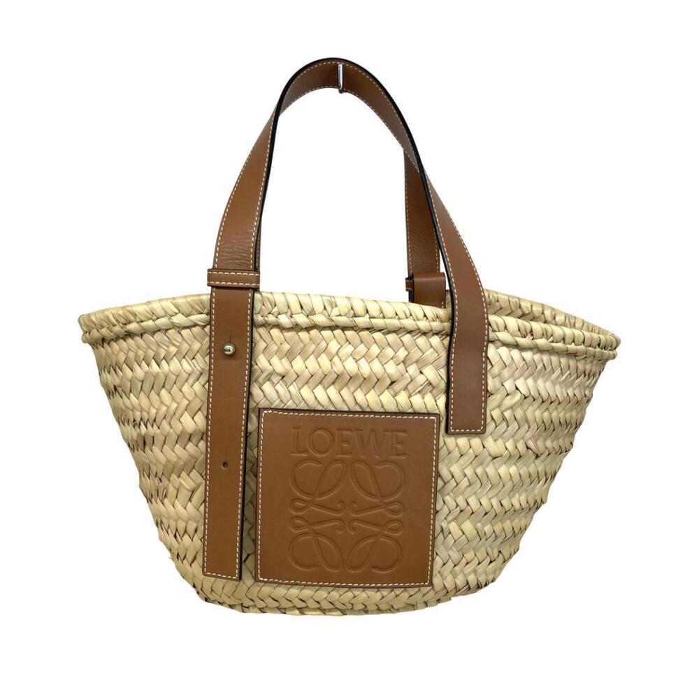LOEWE Basket Bag Anagram Raffia Tote Brown Tan